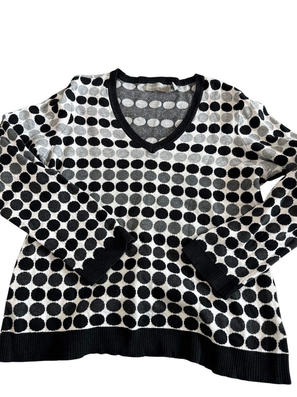 LIZ CLAIBORNE Black Gray Polka Dot Pullover VNeck Women Sweater Size XL COTTON